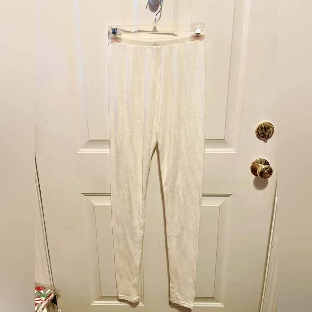 Free people ivory ribbed sweater leggings with velvet waistband